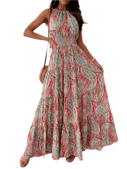 Boho Charm Halter Maxi Dress - minbolu