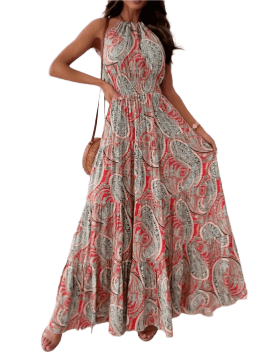 Boho Charm Halter Maxi Dress - minbolu