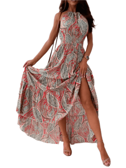 Boho Charm Halter Maxi Dress - minbolu