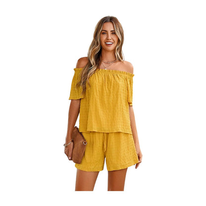 Boho-Chic Off-Shoulder Top & Shorts Set - minbolu -