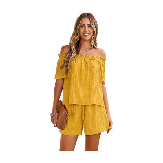 Boho-Chic Off-Shoulder Top & Shorts Set - minbolu -