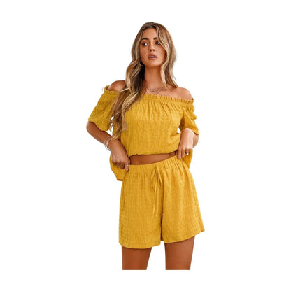 Boho-Chic Off-Shoulder Top & Shorts Set - minbolu -