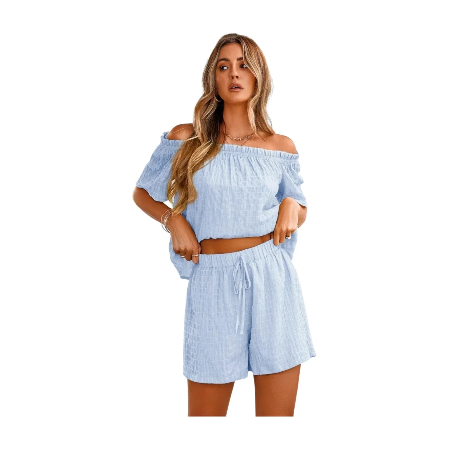 Boho-Chic Off-Shoulder Top & Shorts Set - minbolu -