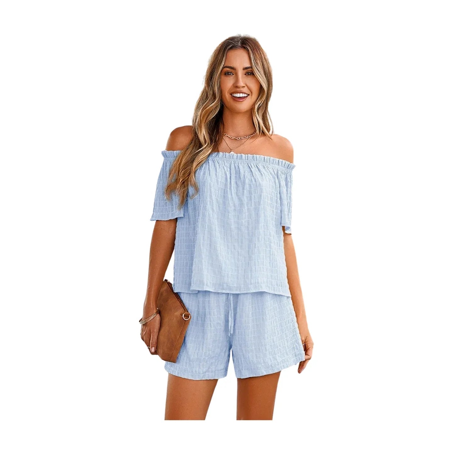 Boho-Chic Off-Shoulder Top & Shorts Set - minbolu -