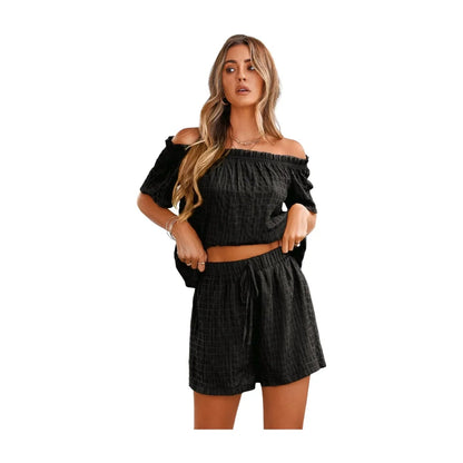 Boho-Chic Off-Shoulder Top & Shorts Set - minbolu -