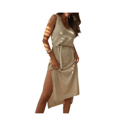 Boho - Chic Slit Midi Sweater Dress - minbolu