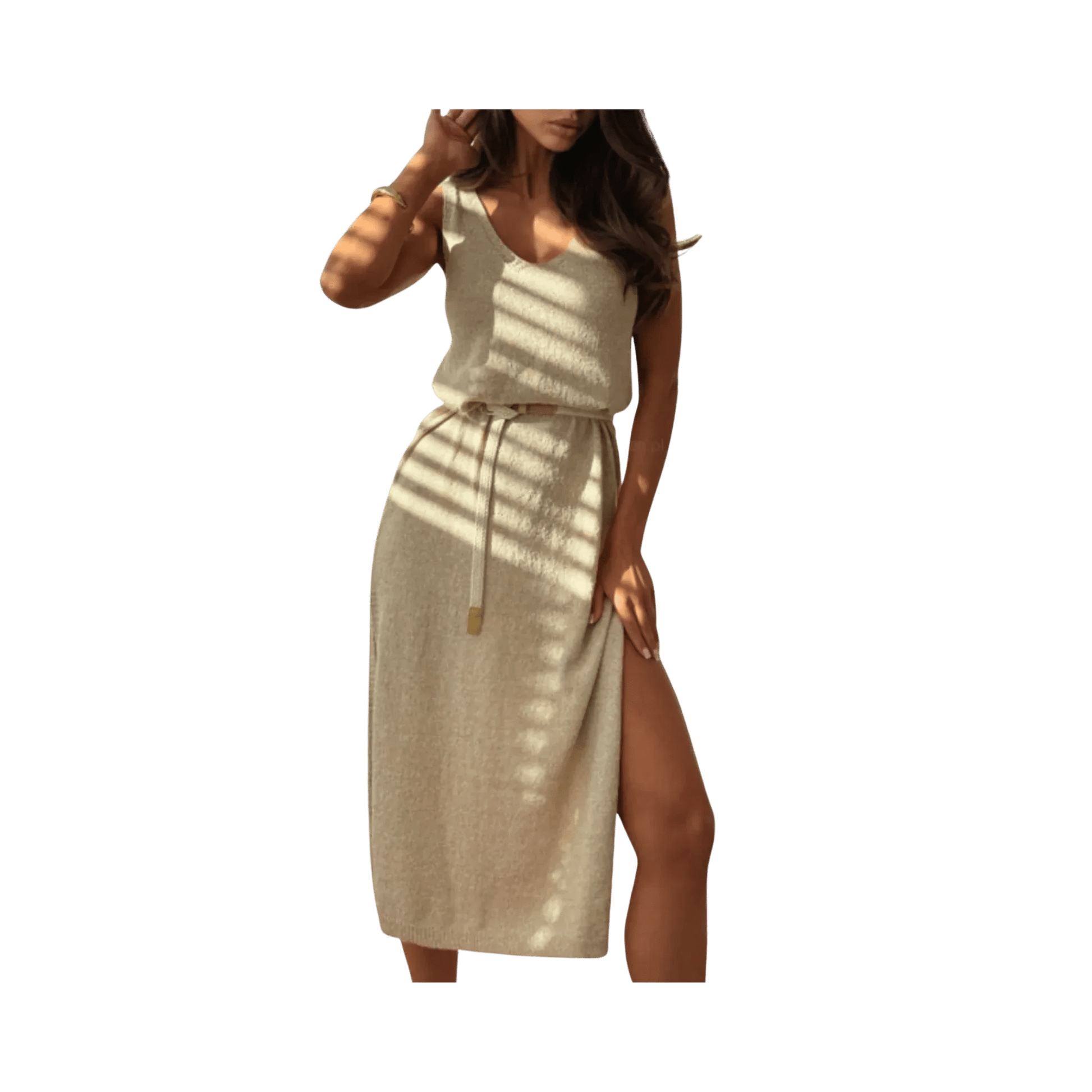 Boho - Chic Slit Midi Sweater Dress - minbolu