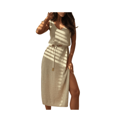Boho - Chic Slit Midi Sweater Dress - minbolu