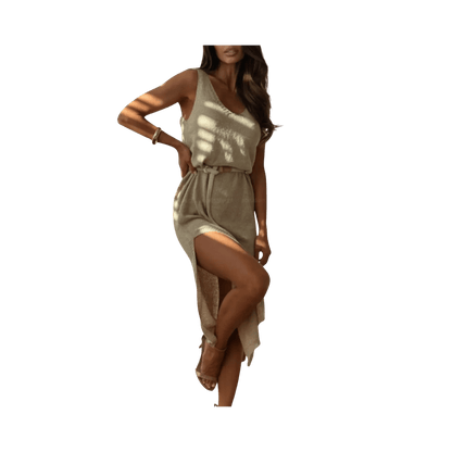 Boho - Chic Slit Midi Sweater Dress - minbolu