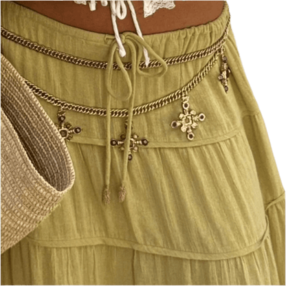 Boho Chic Tiered Maxi Skirt in Green - minbolu