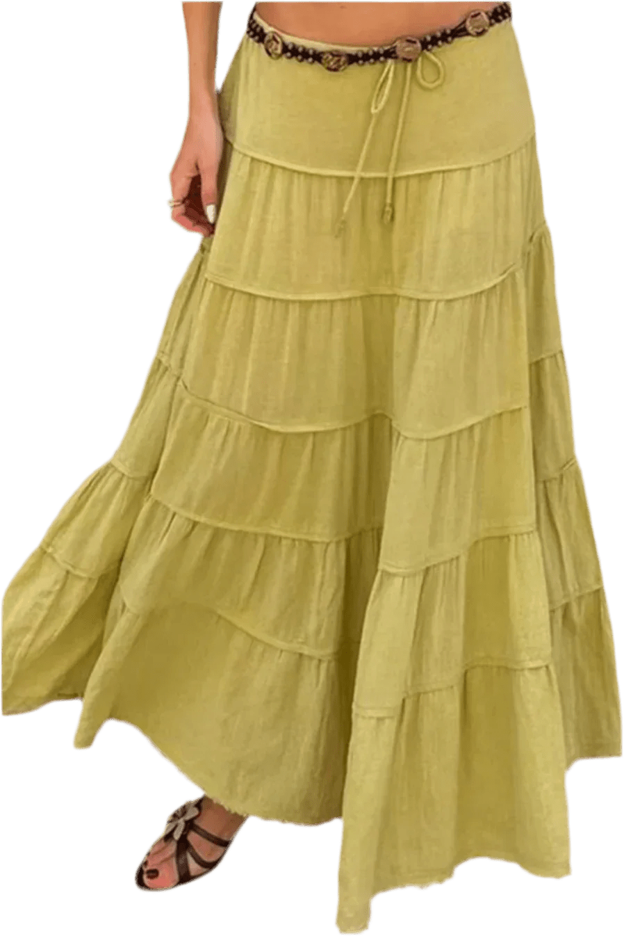 Boho Chic Tiered Maxi Skirt in Green - minbolu