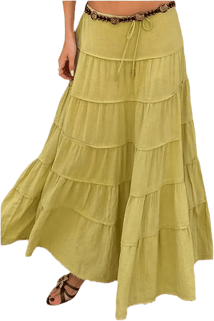 Boho Chic Tiered Maxi Skirt in Green - minbolu -