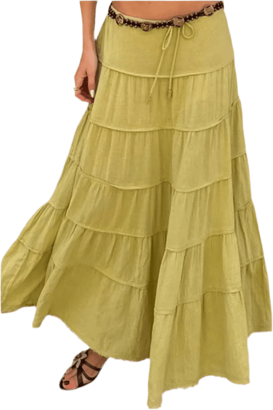Boho Chic Tiered Maxi Skirt in Green - minbolu