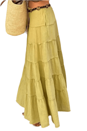 Boho Chic Tiered Maxi Skirt in Green - minbolu -
