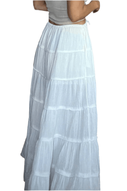 Boho Chic Tiered Maxi Skirt in White - minbolu