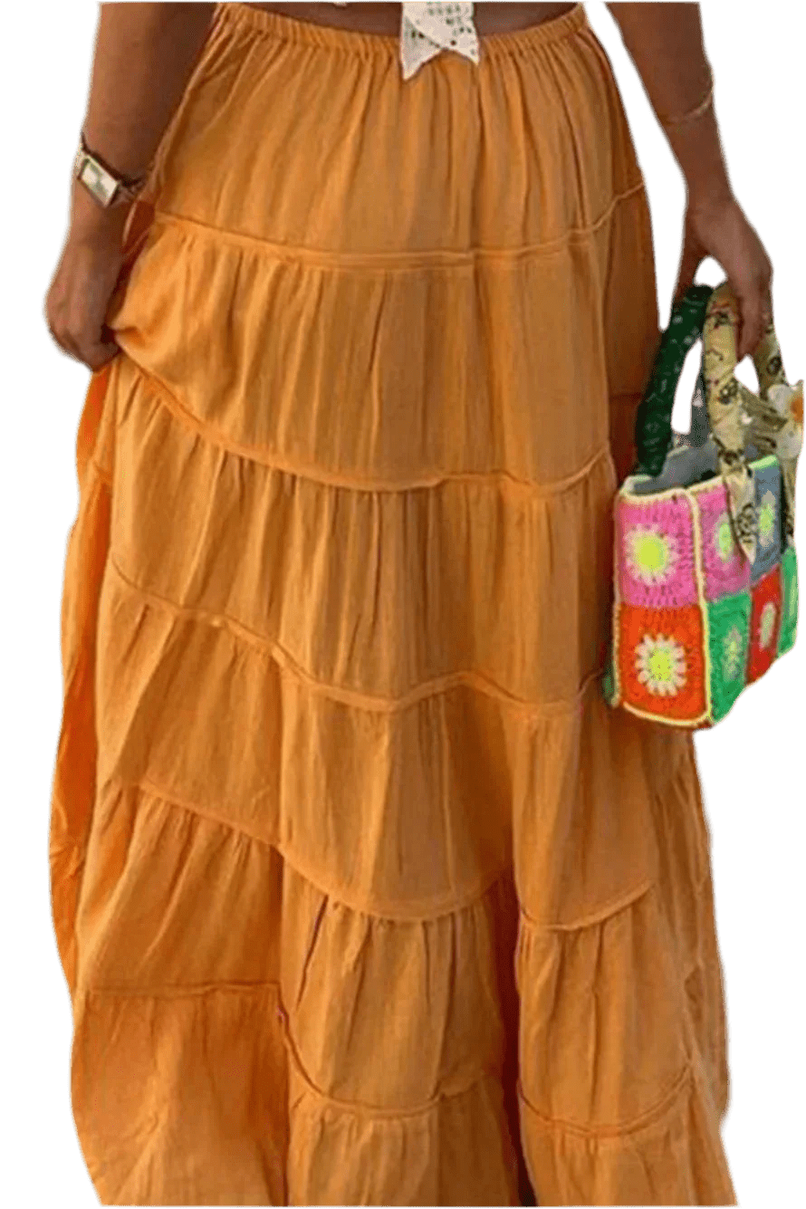 Boho Chic Tiered Maxi Skirt - Tangerine - minbolu -