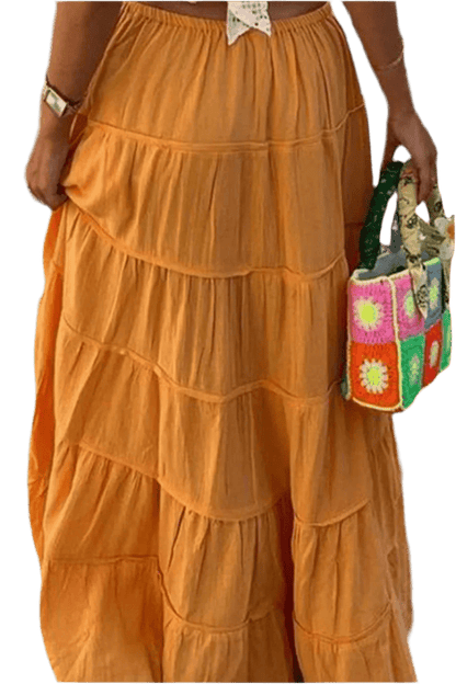 Boho Chic Tiered Maxi Skirt - Tangerine - minbolu -