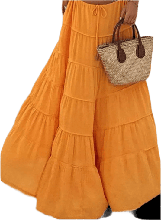 Boho Chic Tiered Maxi Skirt - Tangerine - minbolu -