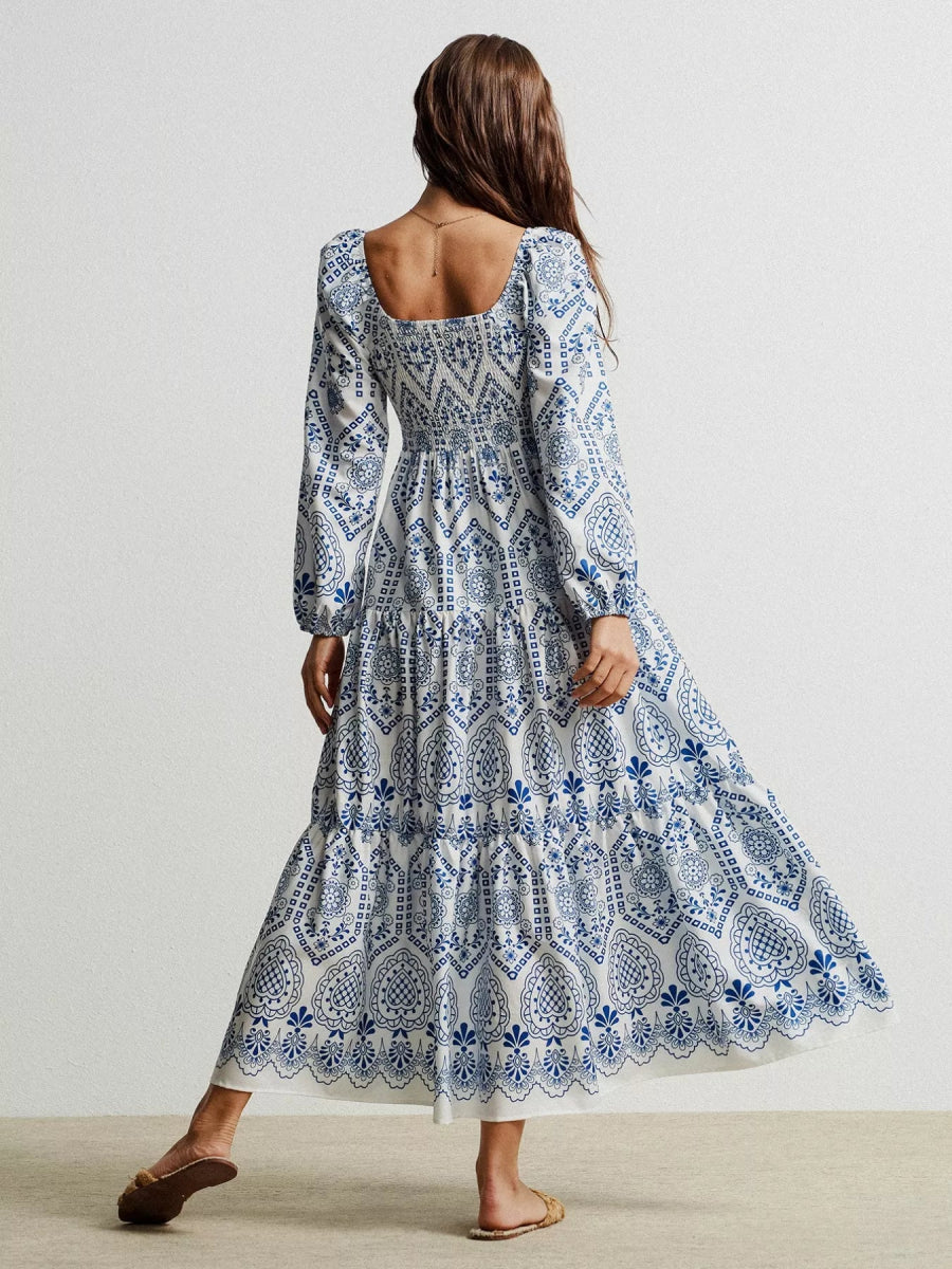 Bohemian Print Midi Dress with Tassel Detail - minbolu -
