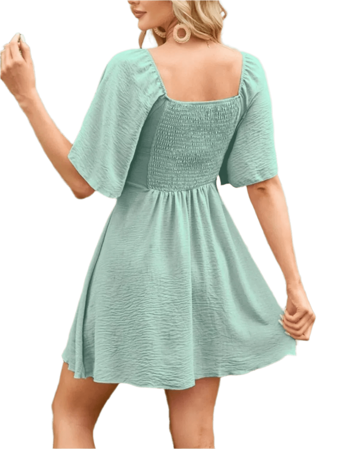 Boho Mini Dress with Smocked Back - minbolu