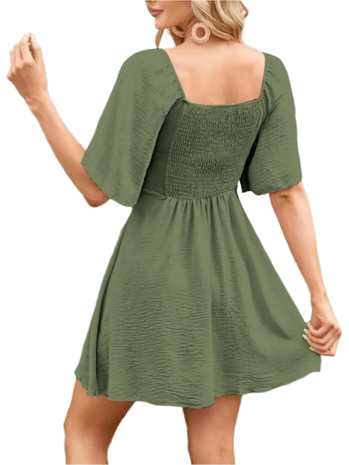 Boho Mini Dress with Smocked Back - minbolu