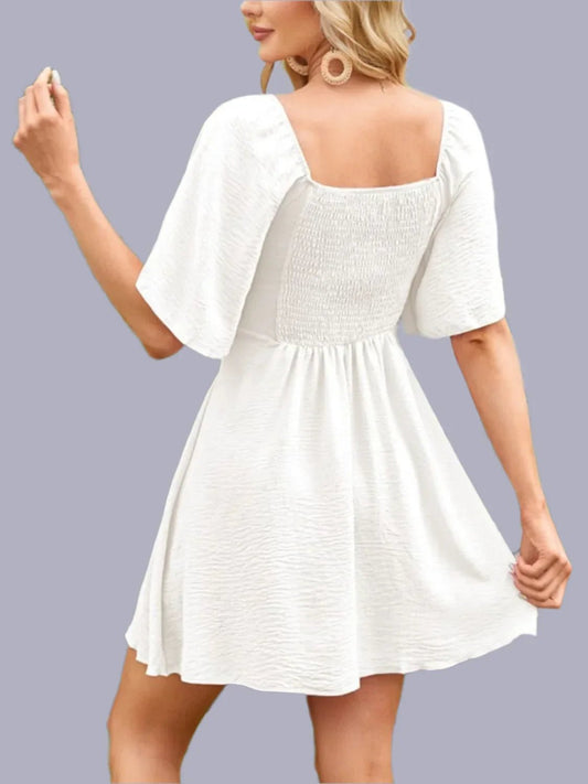 Boho Mini Dress with Smocked Back - minbolu -