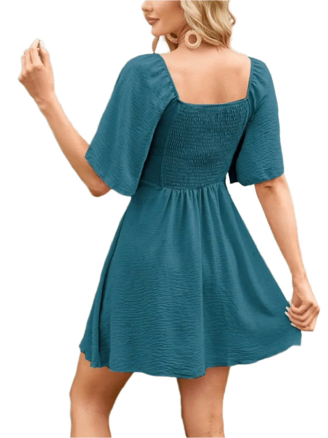 Boho Mini Dress with Smocked Back - minbolu