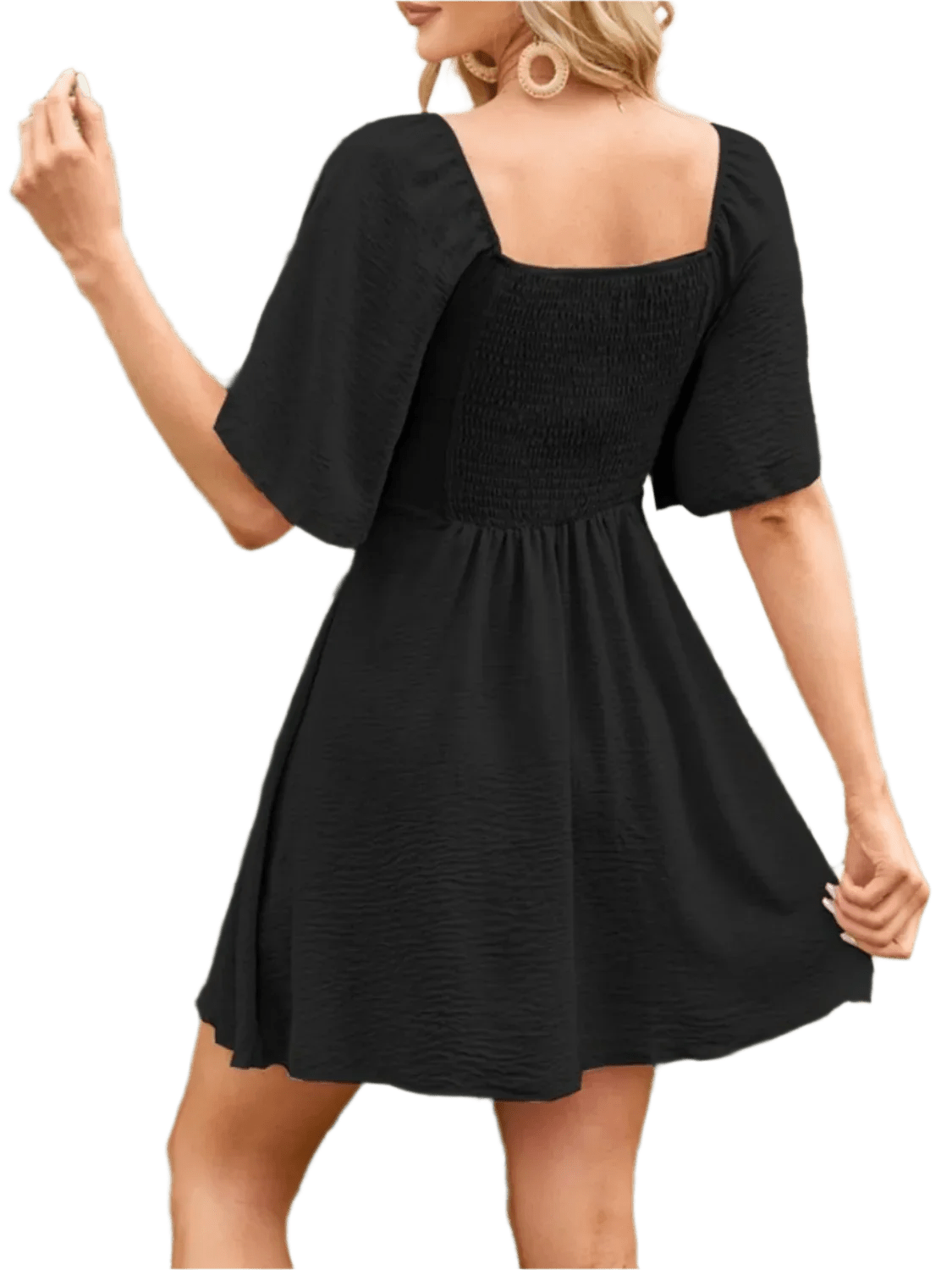 Boho Mini Dress with Smocked Back - minbolu