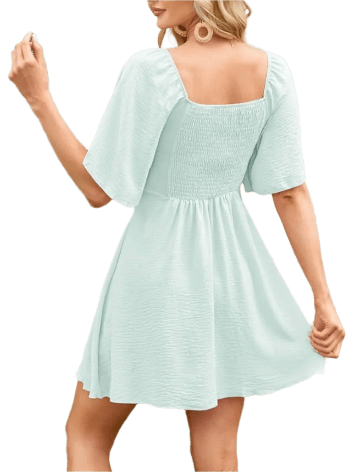 Boho Mini Dress with Smocked Back - minbolu