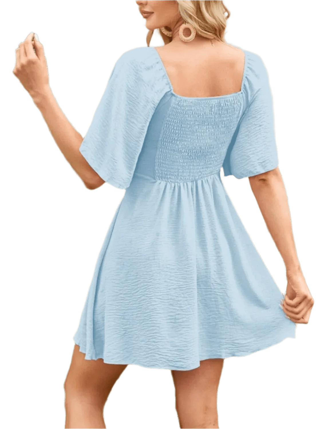 Boho Mini Dress with Smocked Back - minbolu