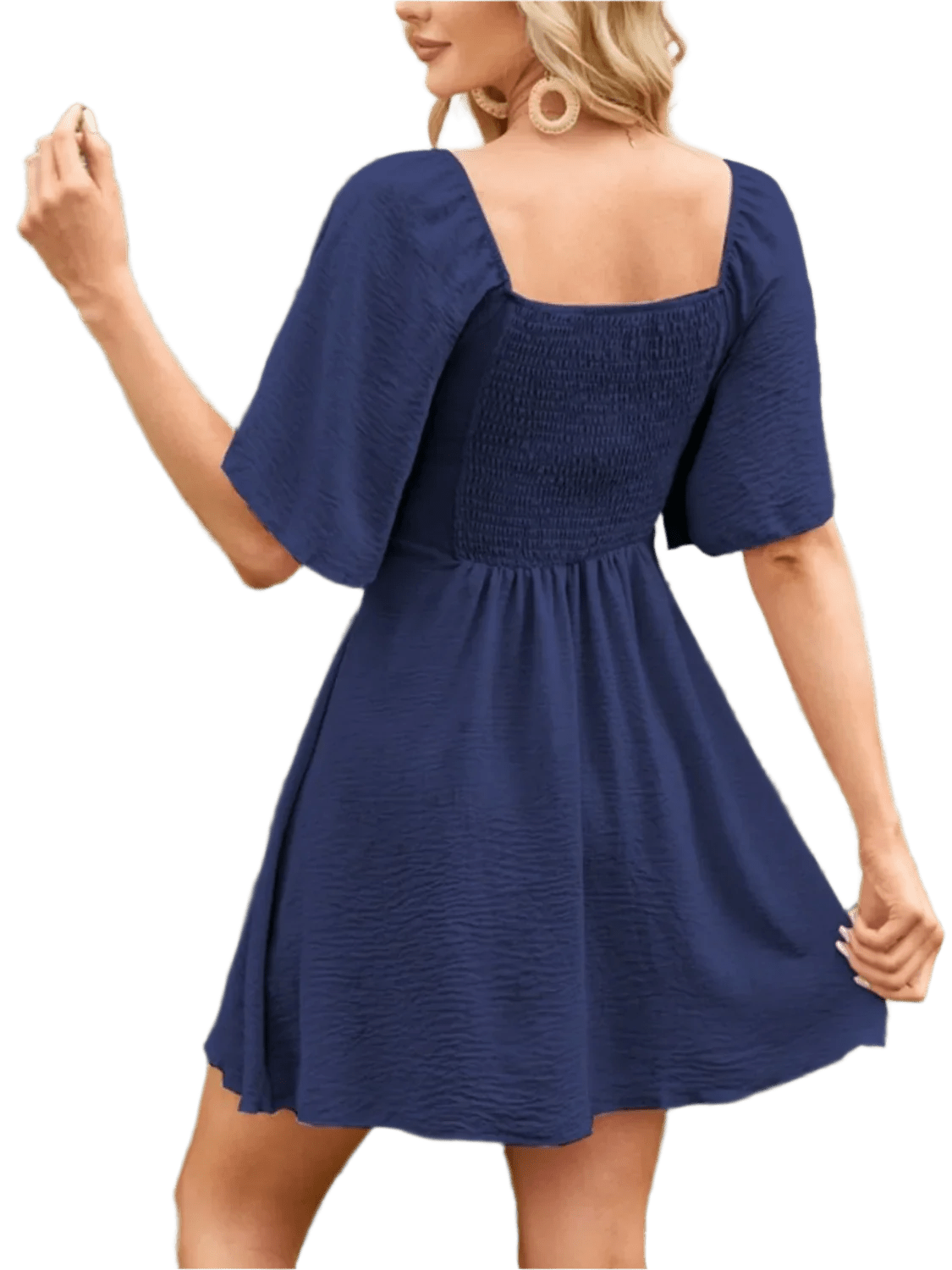 Boho Mini Dress with Smocked Back - minbolu