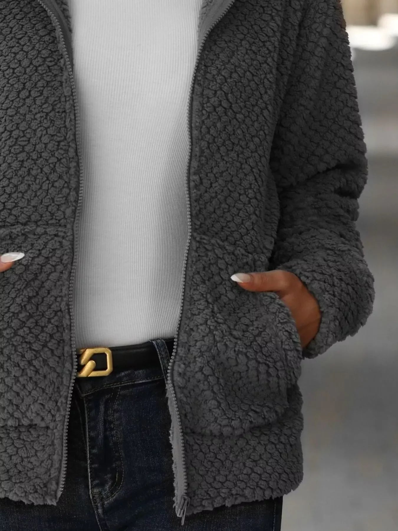 Boho Outerwear - Women's Textured Knit Zip-Up Hooded Jacket - minbolu -