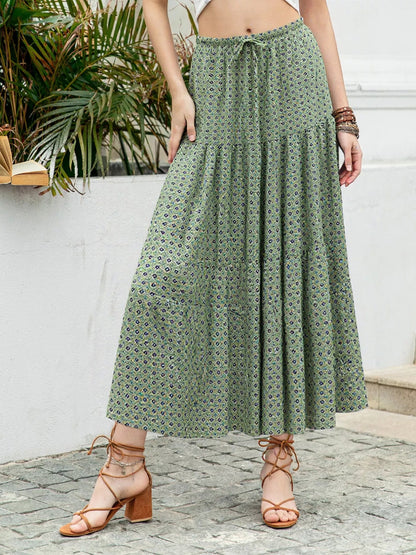 Boho Print Tiered Maxi Skirt - minbolu -