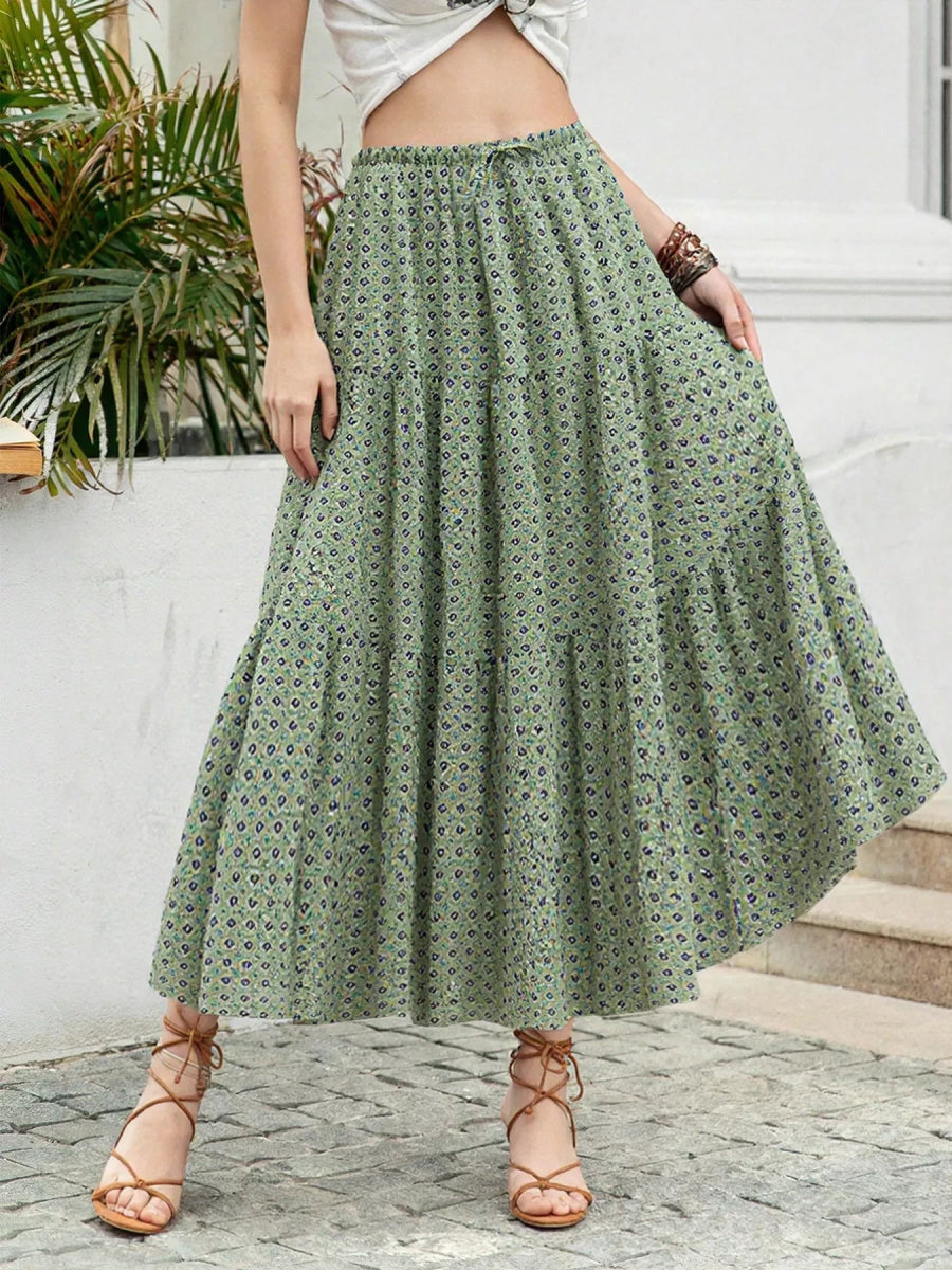 Boho Print Tiered Maxi Skirt - minbolu -