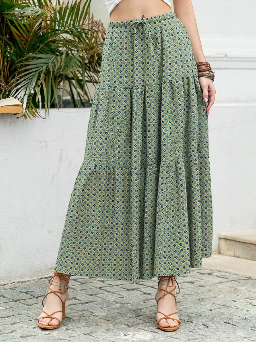 Boho Print Tiered Maxi Skirt - minbolu -