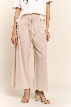 Boho Smocked Waist Wide Leg Pants with Pockets - minbolu -