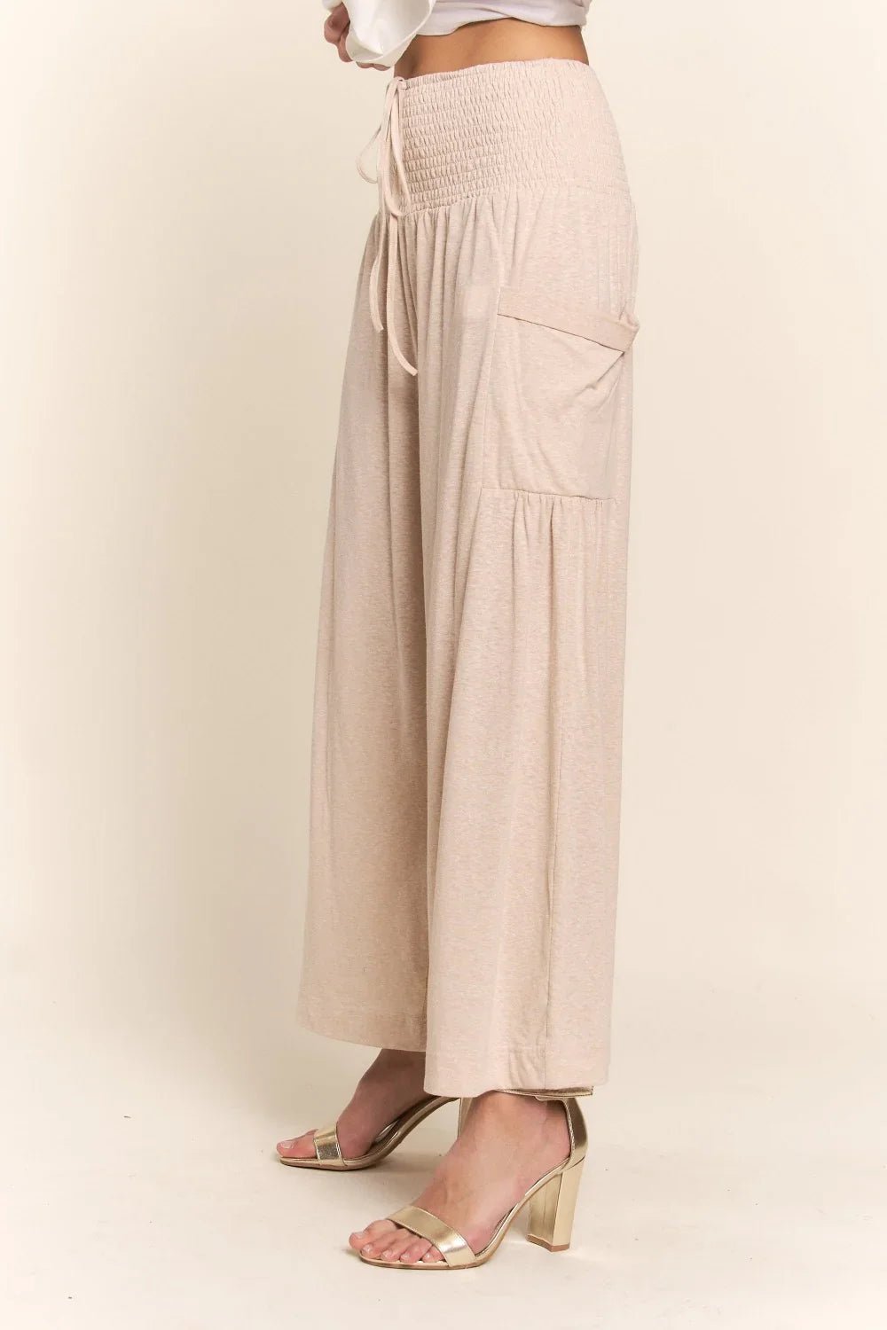 Boho Smocked Waist Wide Leg Pants with Pockets - minbolu -