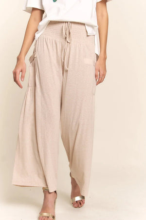 Boho Smocked Waist Wide Leg Pants with Pockets - minbolu -