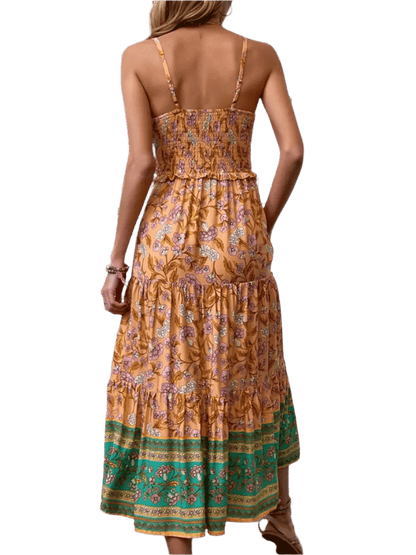 Boho Square Neck Midi Dress - minbolu