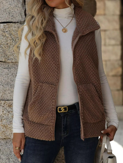 Boho Vest - Women's Zip-Up Sleeveless Coat with Pockets - minbolu -