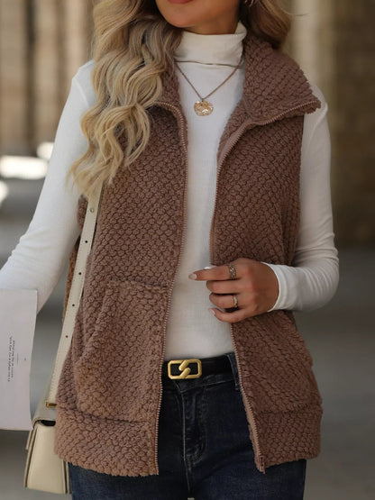 Boho Vest - Women's Zip-Up Sleeveless Coat with Pockets - minbolu -