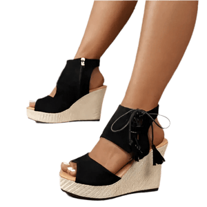 Boho Wedge Sandals - Women's Peep Toe Mid Heel Comfort Shoes - minbolu -