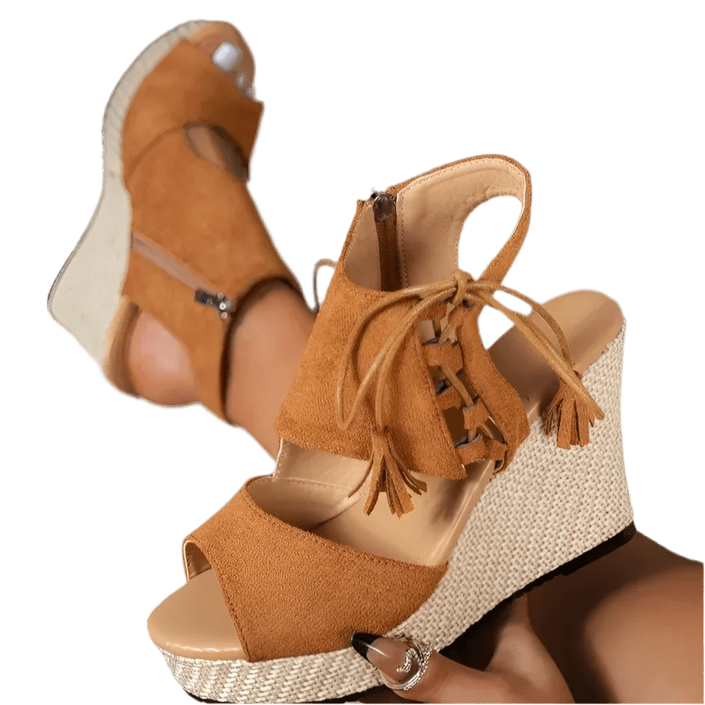 Boho Wedge Sandals - Women's Peep Toe Mid Heel Comfort Shoes - minbolu -
