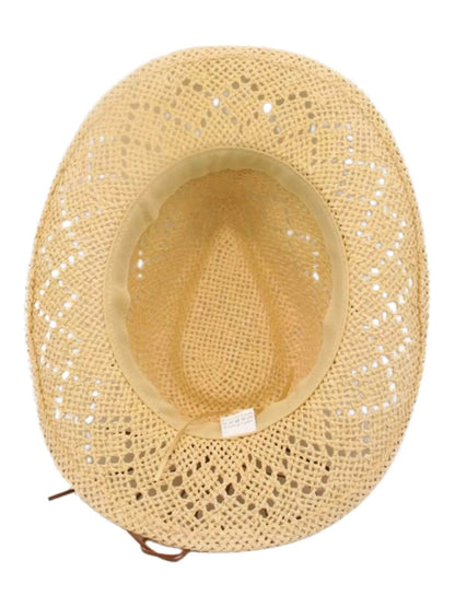 Boho Woven Cowboy Hat - Lightweight Denim Western Hat with Charm Detail - minbolu -