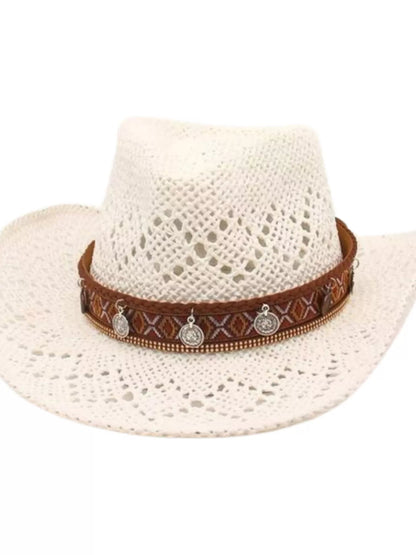 Boho Woven Cowboy Hat - Lightweight Denim Western Hat with Charm Detail - minbolu -