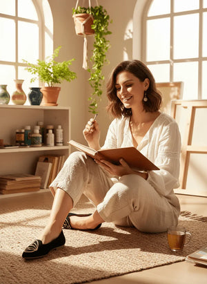 Butterfly Embroidered Point Toe Slip On Flats - Bohemian Black - minbolu -