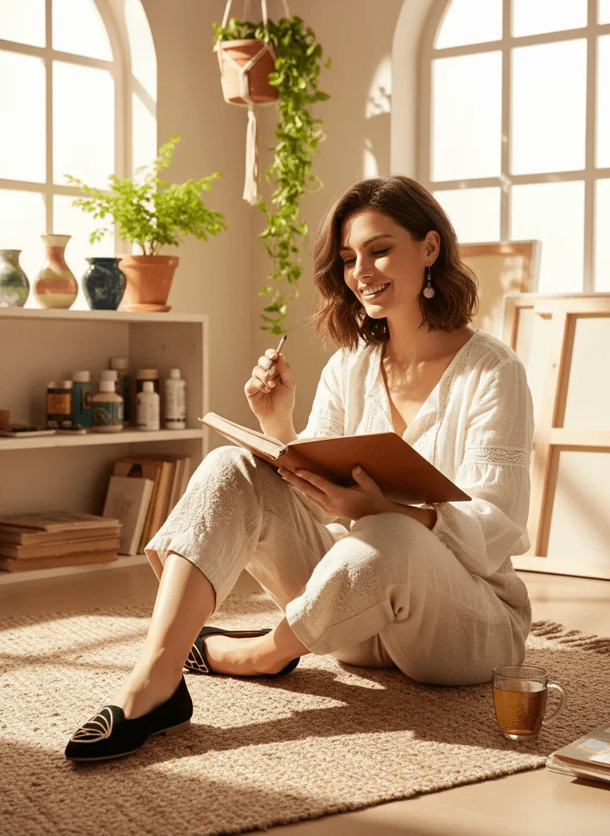 Butterfly Embroidered Point Toe Slip On Flats - Bohemian Black - minbolu -