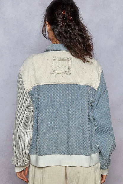 POL Lace Details Button Up Jacket with Chest Pockets - minbolu -