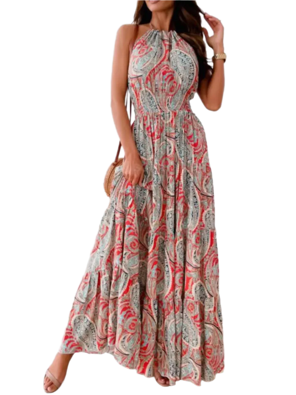Boho Charm Halter Maxi Dress - minbolu -