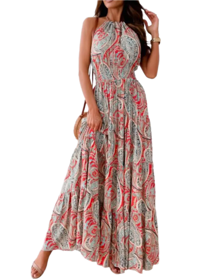 Boho Charm Halter Maxi Dress - minbolu -